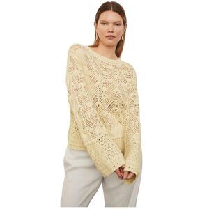 VINCE Lace Patchwork Pullover Organic Cotton
Sweater in Pale Lemon Yellow NWT Si
